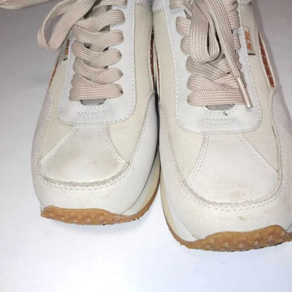 Steve Madden Ralli Platform Sneakers Nubuck Canvas Lace Up Size 7.5 Cream